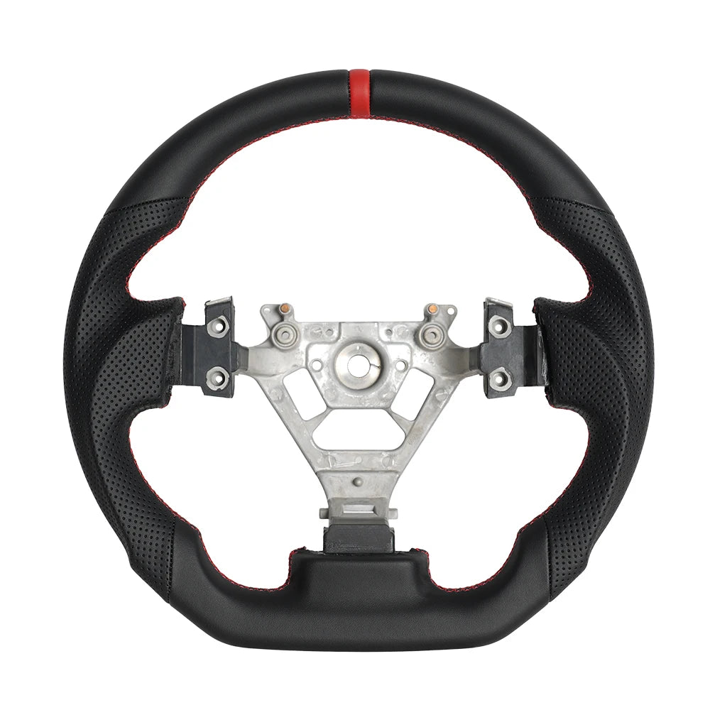 For Nissan 350Z Z33 2003-2008 LED Steering Wheel Carbon Fiber Perforated Leather Steering Wheel Flat Bottom Red Stitching