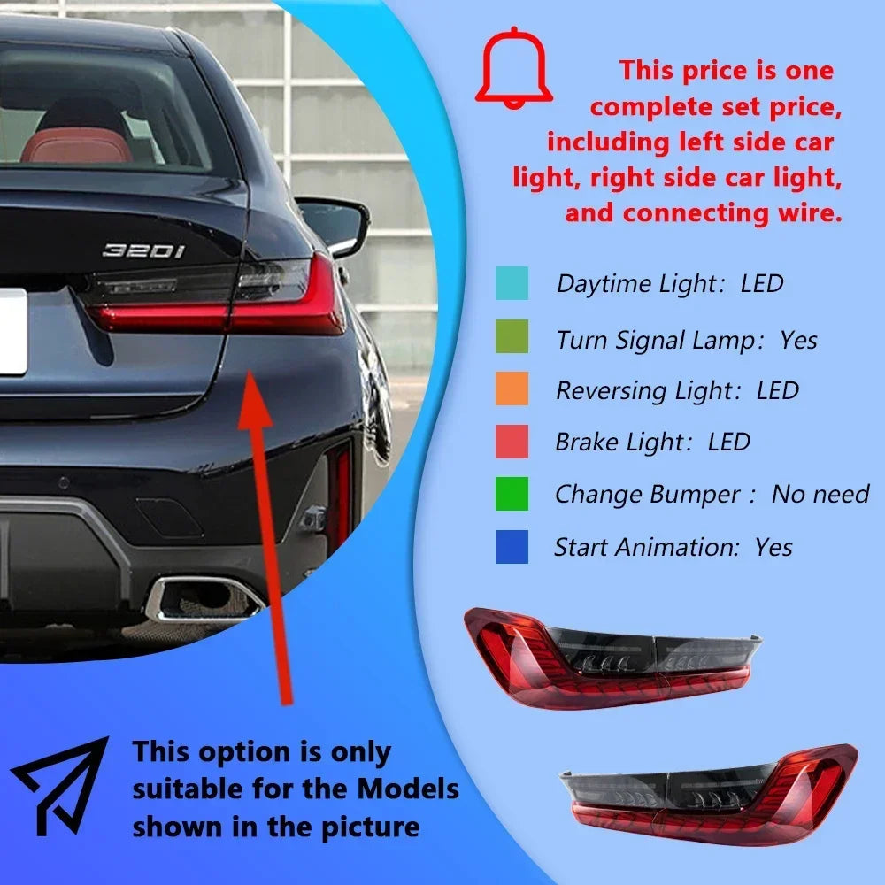 Car Taillights For BMW 3 Series G20 G28 320i 325i 330i 2020-2024 Upgrade LED Dynamic Dragon Scale Taillight Accessories Assembly
