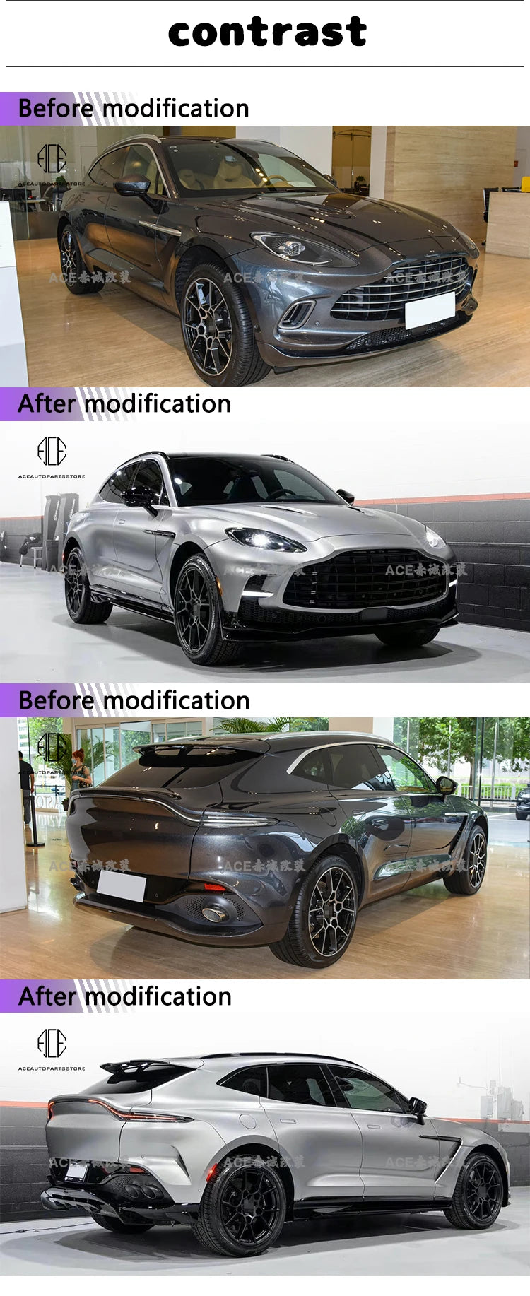 Dry Carbon Fiber Front and Rear Bumper Trunk Lip Side Skirts For Aston Martin DBX 707 Body kit