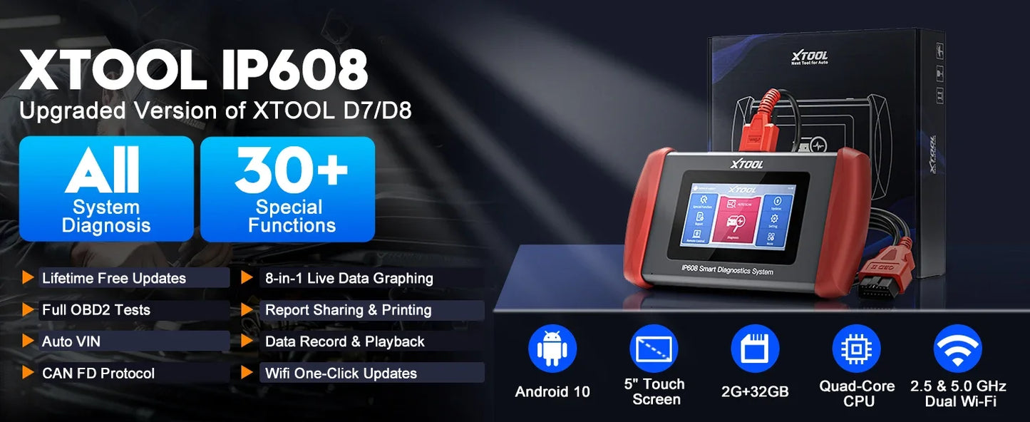 XTOOL Inplus IP608 Car Diagnostic Tools 30 +Service Functions OBD2 Scanner Auto VIN Scan Car Tools CANFD Lifetime Free Update