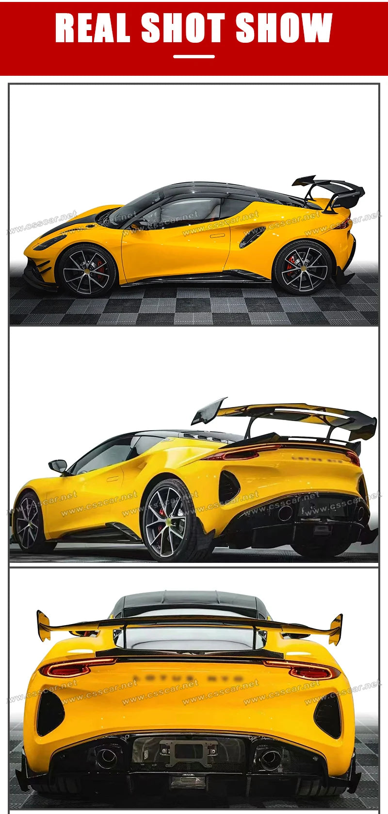 CSS Design Dry Carbon Fiber High Tail Wing Car Accessory For Lotus Emira MK 2 Style Auto Rear Bumper Trunk Roof Spoiler Brackets