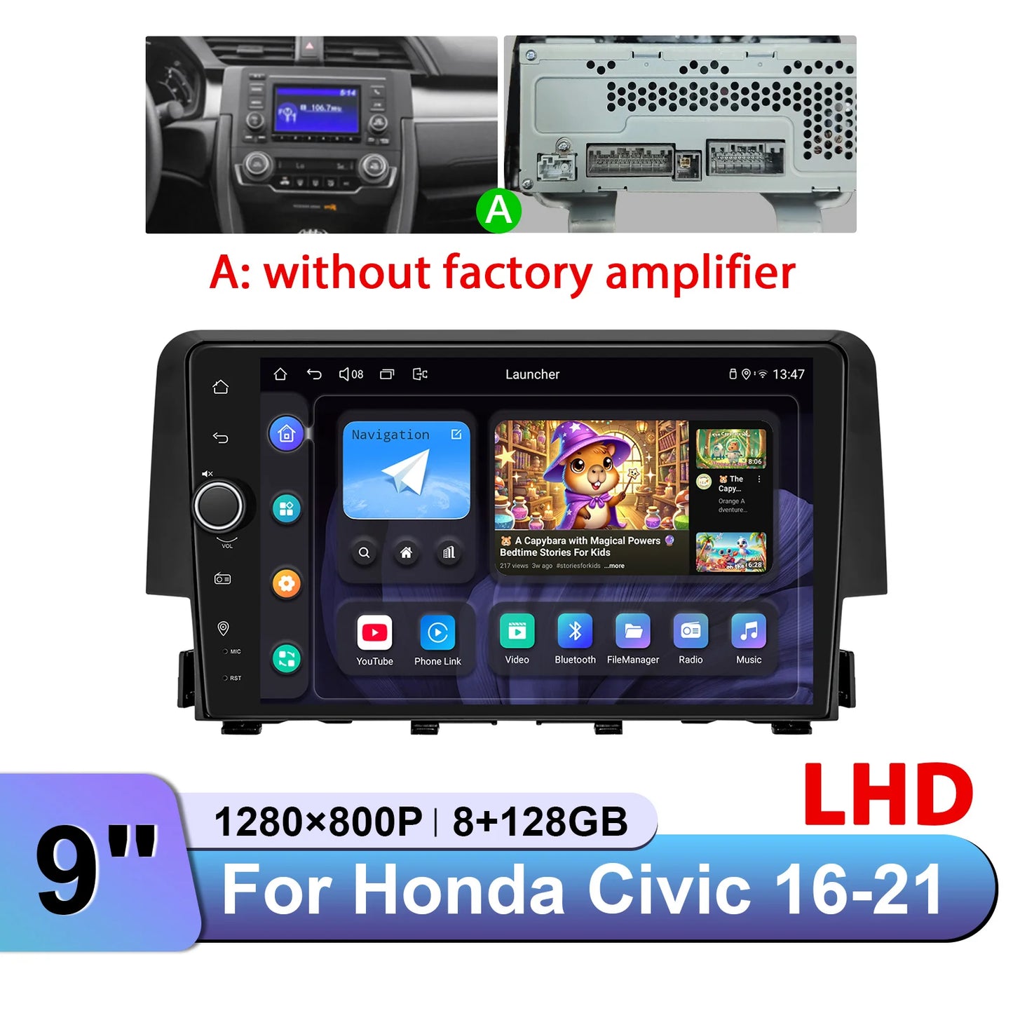 JOYING 9"Android 13 Car Radio Stereo Multimedia Player Carplay For Honda Civic 2016 -2021 Support Factory Cameras Plug and Play