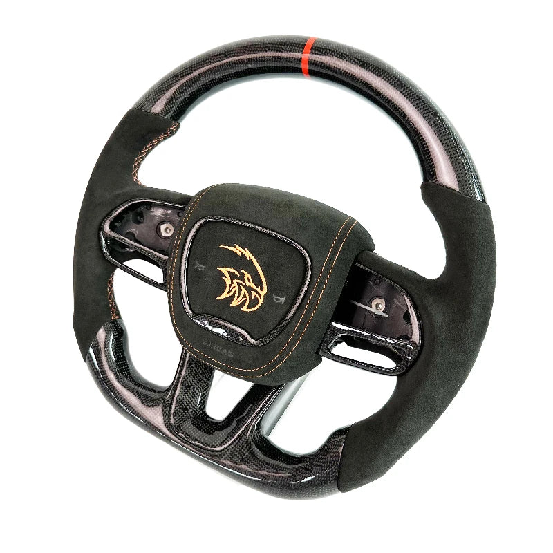 Carbon Bos Carbon Fiber Steering Wheel Perforated Leather for Dodge Challenger Charger SRT HELLCAT Steering Wheel DIY Color New