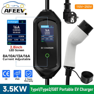 Color: Blue - AFEEV Portable EV Charger Type2 IEC62196-2 16A EVSE Fast Charging Cable Type1 SAE J1772 Wallbox 3.5KW GBT Electric Car Charger - Premium New Energy Vehicle Parts & Accessories from AFEEV - Just $116.85! Shop now at Rapidvehicles