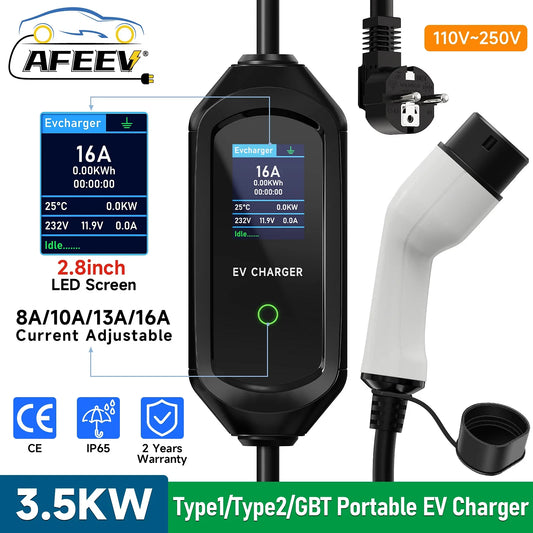 Color: Blue - AFEEV Portable EV Charger Type2 IEC62196-2 16A EVSE - Premium New Energy Vehicle Parts & Accessories from AFEEV - Just $139.99! Shop now at Rapidvehicles