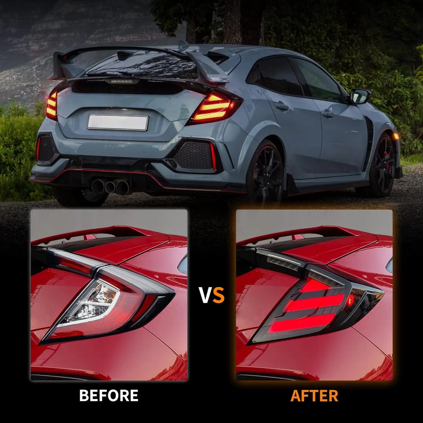 Taillights For Honda Civic Hatchback/Type R 2016-2022 FK7 FK8 10th Gen Tail Lamp Rear Fog Light LED Sequential Signal Assembly