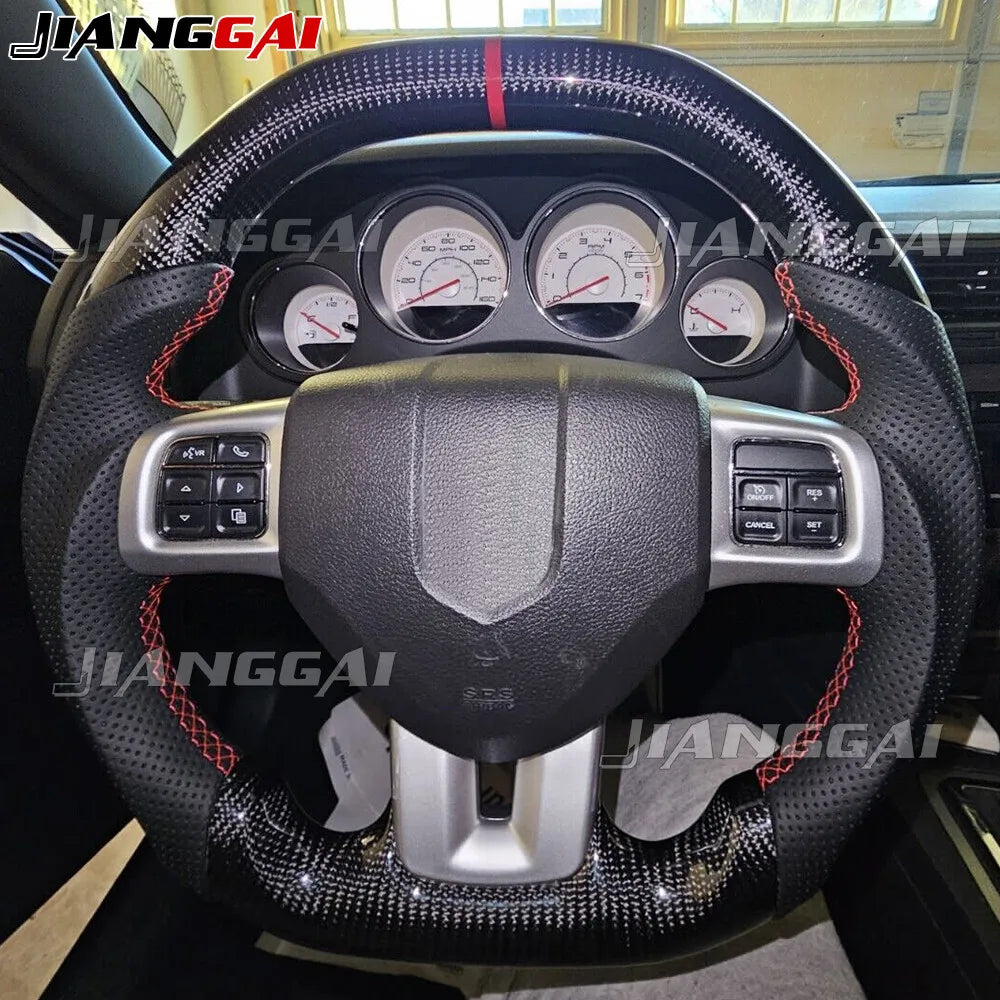 HandMade Carbon Fiber Car Sports Steering Wheel Fit For Dodge Charger Challenger Durango 2011-2014 Accessories Black Leather