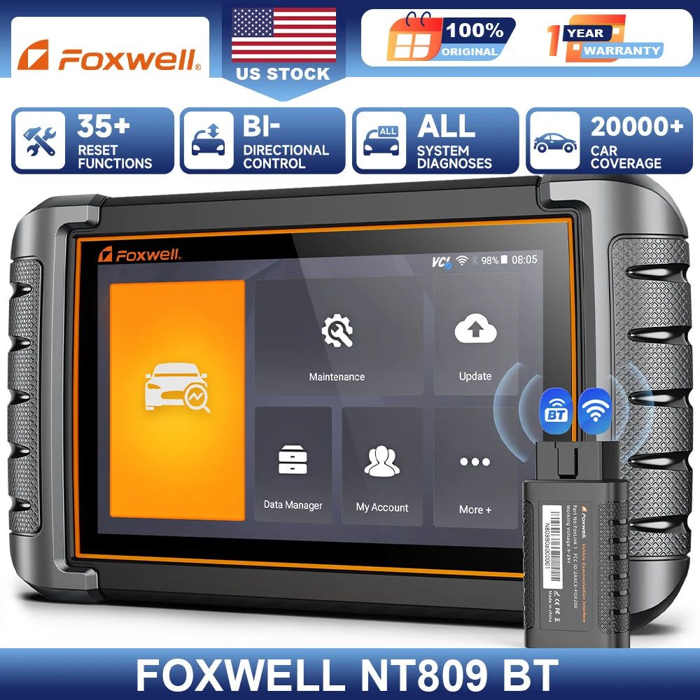 FOXWELL NT809BT OBD2 Bluetooth Car Diagnostic Tool All System Bi-Directional Test 30+ Reset Code Reader OBD2 Scanner Tool
