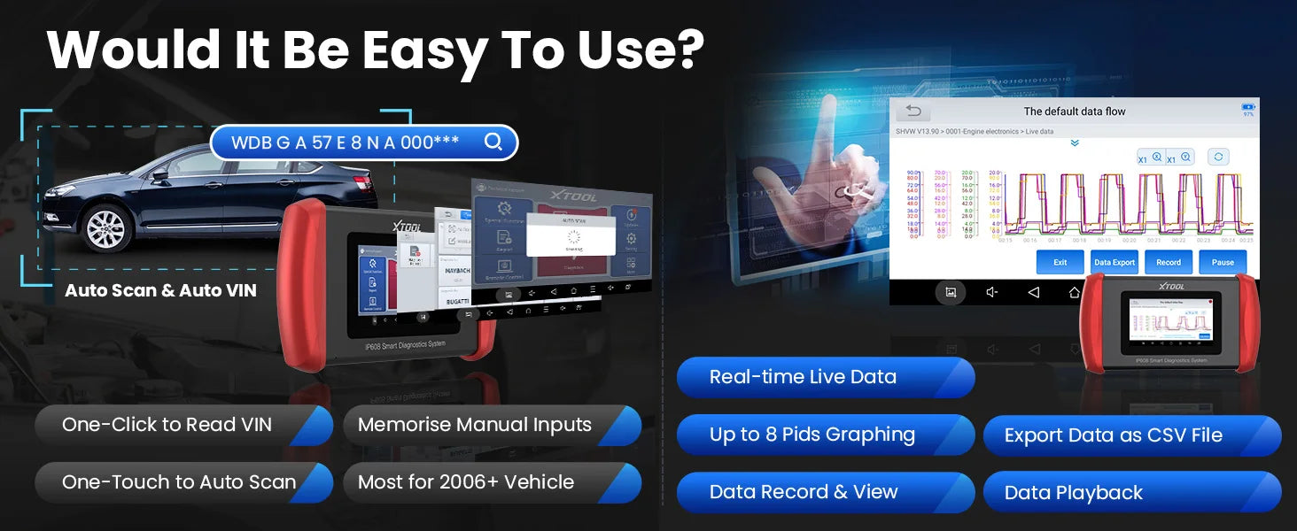 XTOOL Inplus IP608 Car Diagnostic Tools 30 +Service Functions OBD2 Scanner Auto VIN Scan Car Tools CANFD Lifetime Free Update