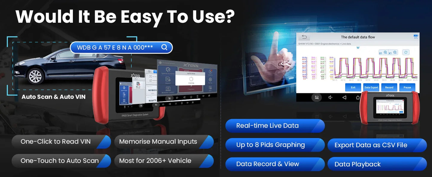 XTOOL Inplus IP608 Car Diagnostic Tools 30 +Service Functions OBD2 Scanner Auto VIN Scan Car Tools CANFD Lifetime Free Update
