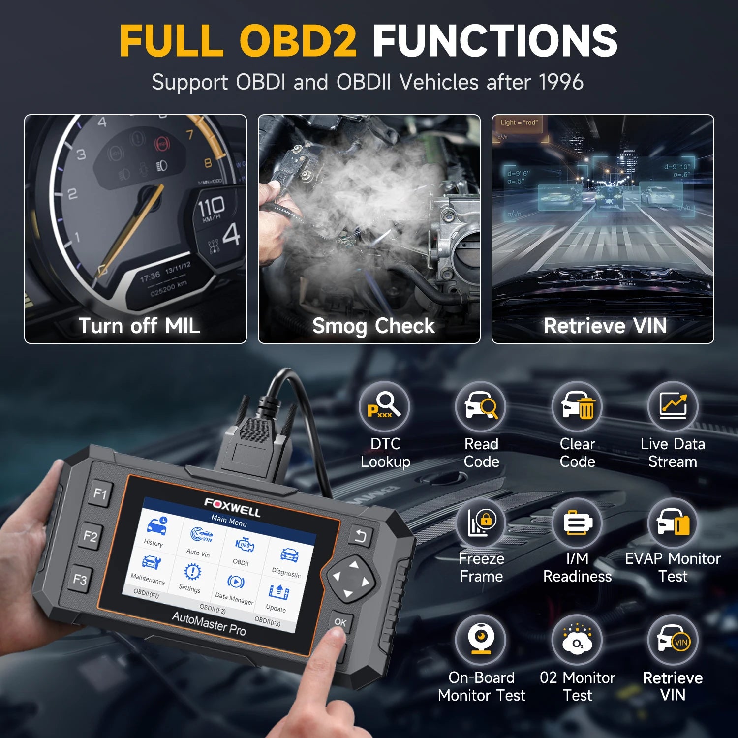 FOXWELL NT624 Elite OBD2 Scanner Car Diagnostic Scanner All Systems Code Reader SAS/Oil/EPB 8 Reset OBD2 Scanner Diagnostic Tool