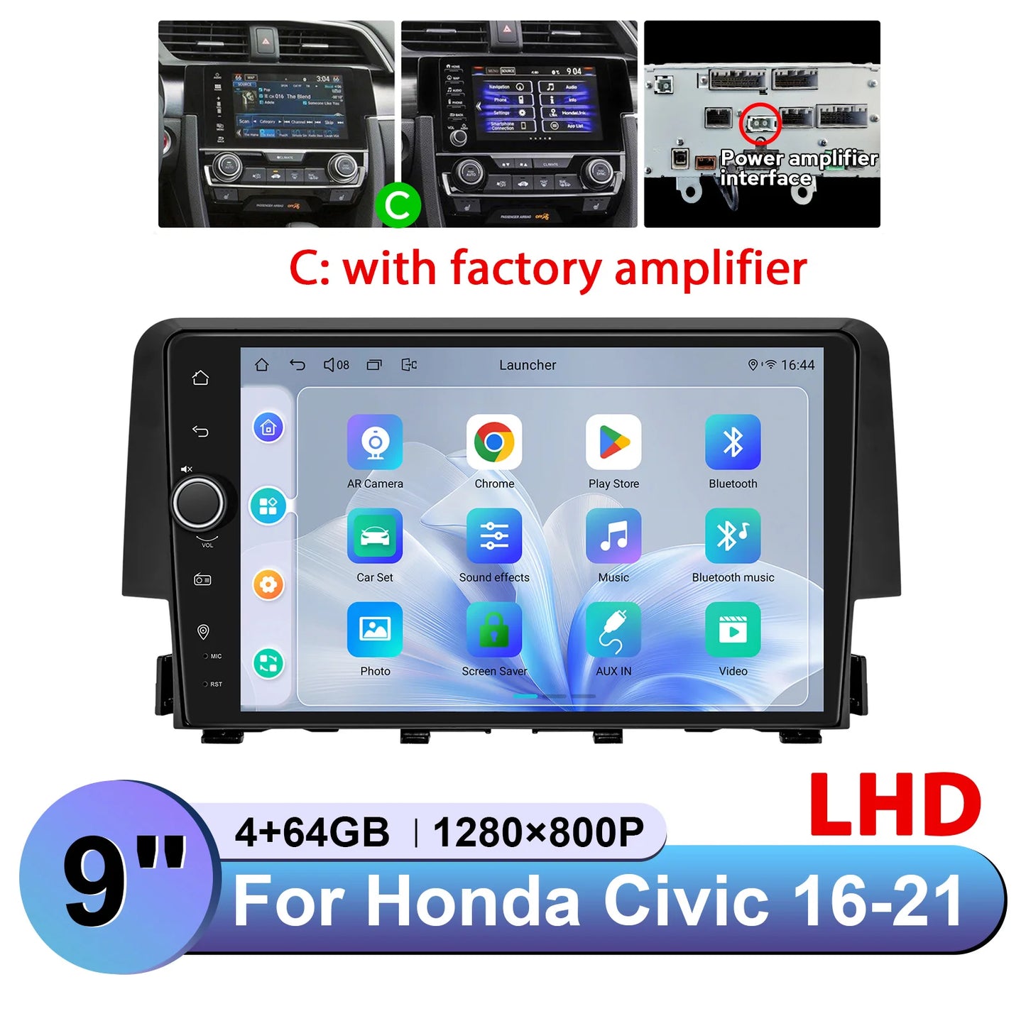 JOYING 9"Android 13 Car Radio Stereo Multimedia Player Carplay For Honda Civic 2016 -2021 Support Factory Cameras Plug and Play