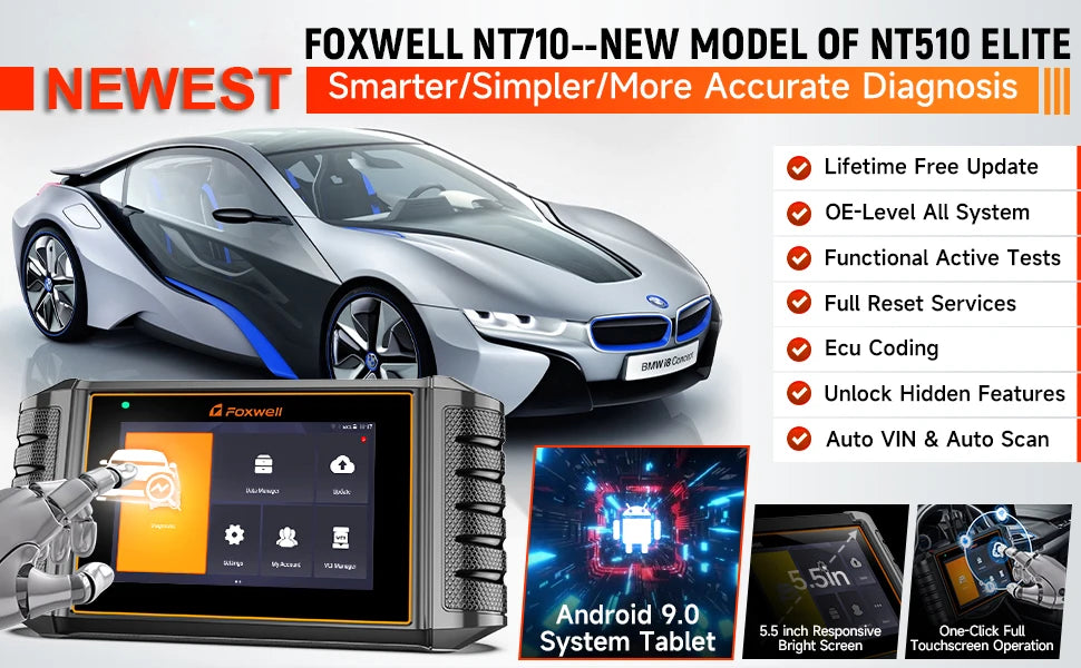 FOXWELL NT710 For VAG VW Audi Seat Bidirectional Car OBD2 Scanner Car Diagnostic ECU Coding All System A/F Adjust IMMO 30+ Reset