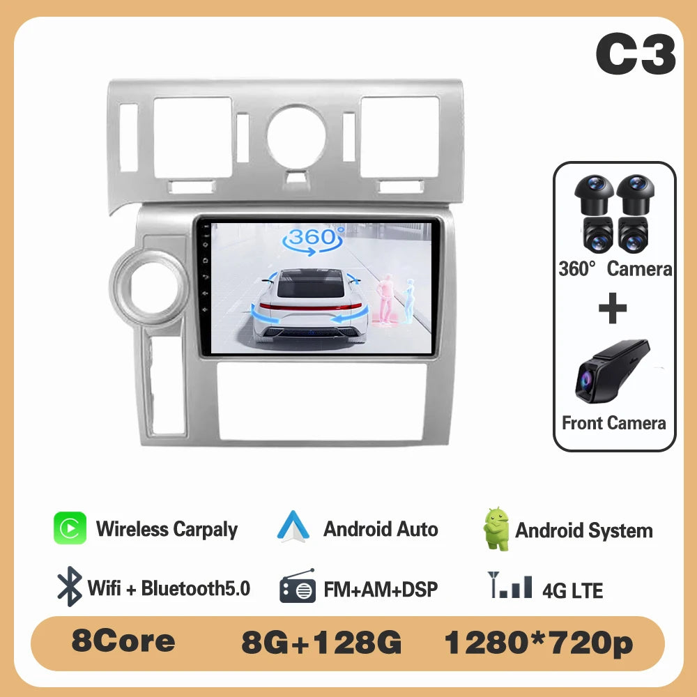 Car Radio Android 14 For Hummer H2 E85 2007 - 2009 Carplay Stereo DVD No 2din Autoradio Multimedia Bluetooth Navigation GPS WIFI