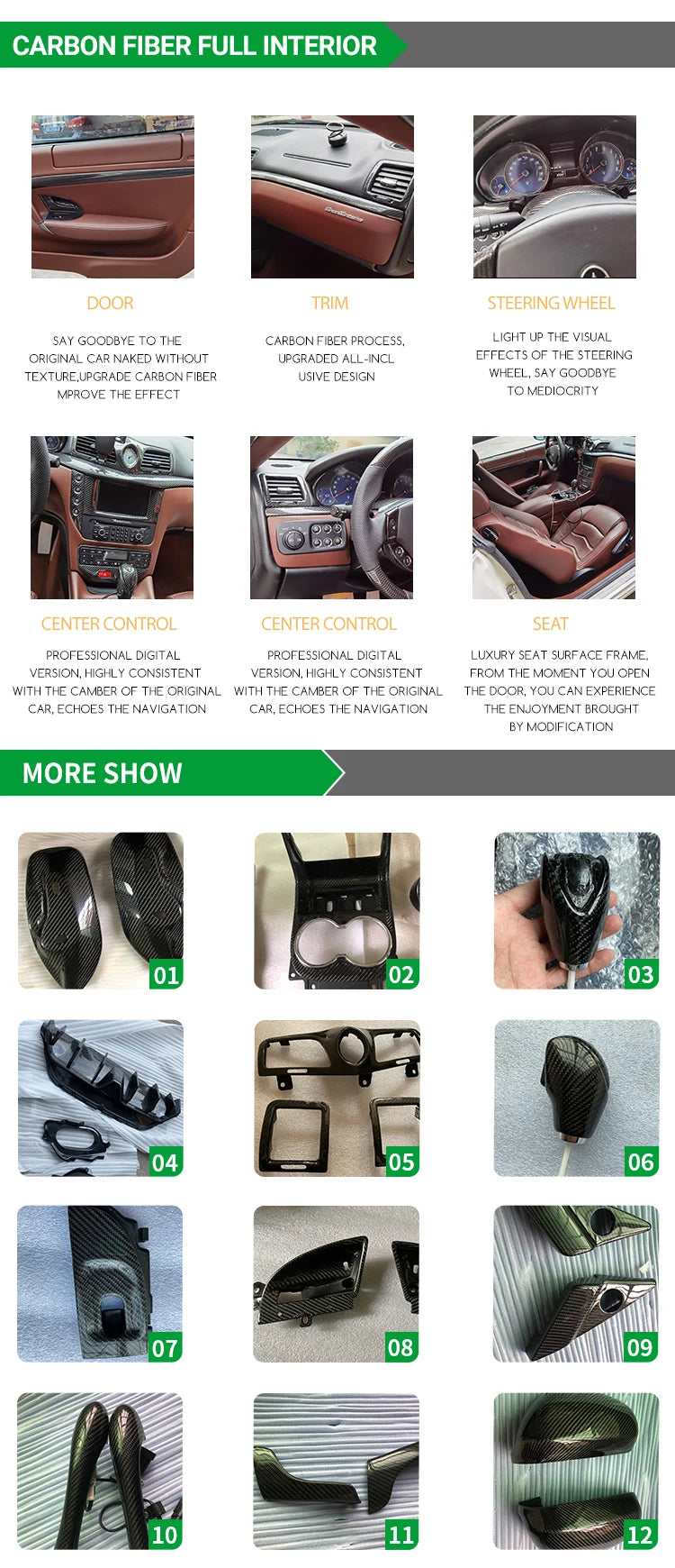 Maserati GranTurismo GranCabrio MC Stradale GTS Tuning Modified Carbon Fiber Steering wheel upright upper and lower trim panels