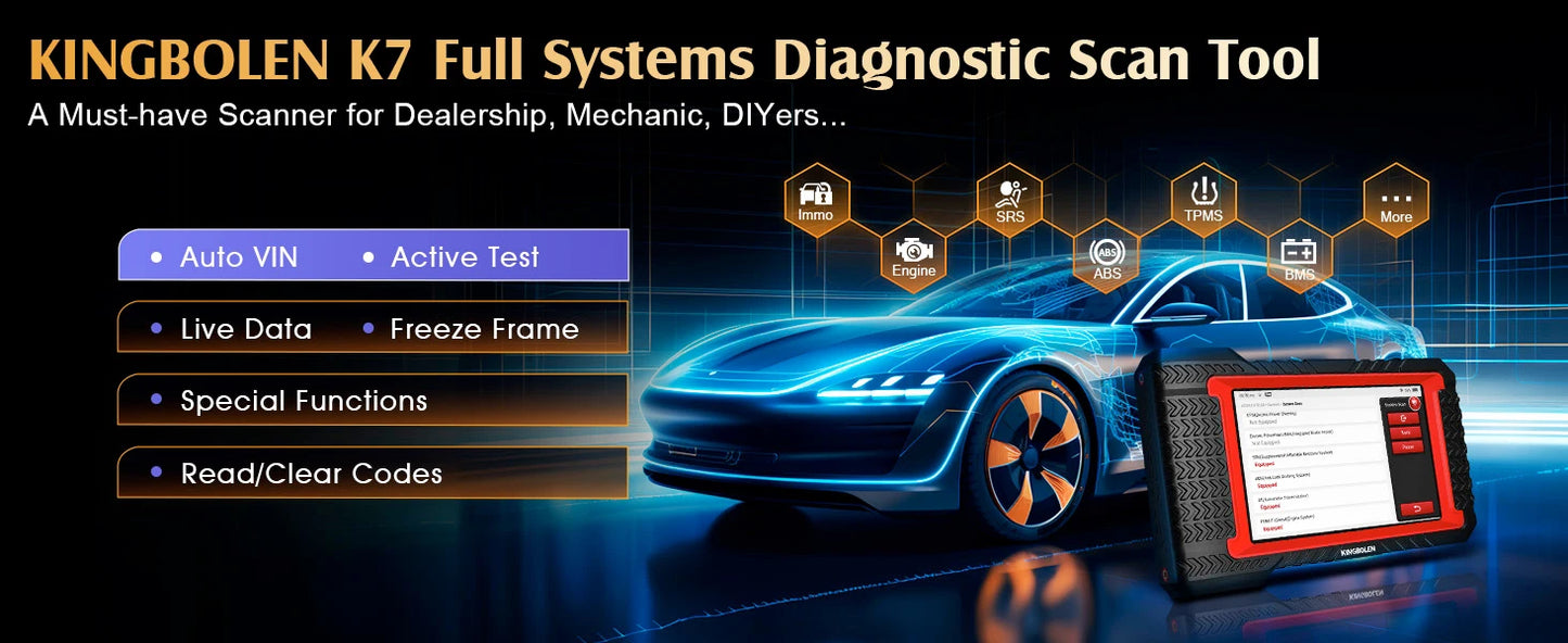 KINGBOLEN K7 Car Diagnostic Tools All System ECU Coding Bidirectionnal 28 Service FCA OBD2 Scanner Lifetime Free Update PK MAX 2