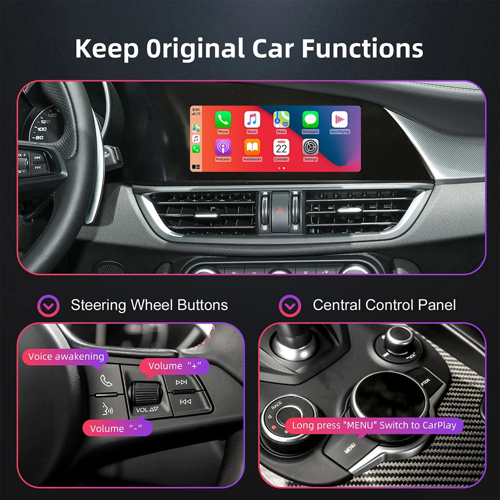 Wireless CarPlay Android Auto Retrofit Kit Decoder Box For Alfa Romeo Giulia Stelvio CarPlay Interface 2017-2020