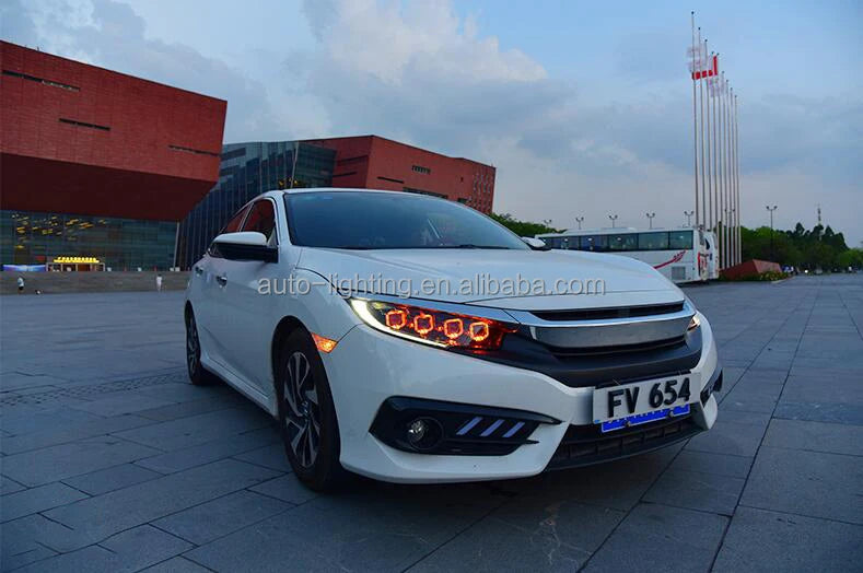 AKD-Car Styling Head Light Parts for CIVIC X G10 Bugatti Modified LED Lamps Headlights DRL Dual Projector Facelift