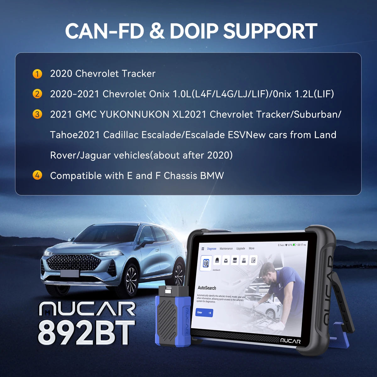 MUCAR 892BT Free AI CANFD DoIP Car Diagnostic Tools All System Auto Scan Tool ECU Coding Bi-Directional OBD2 Scanner 35 Resets