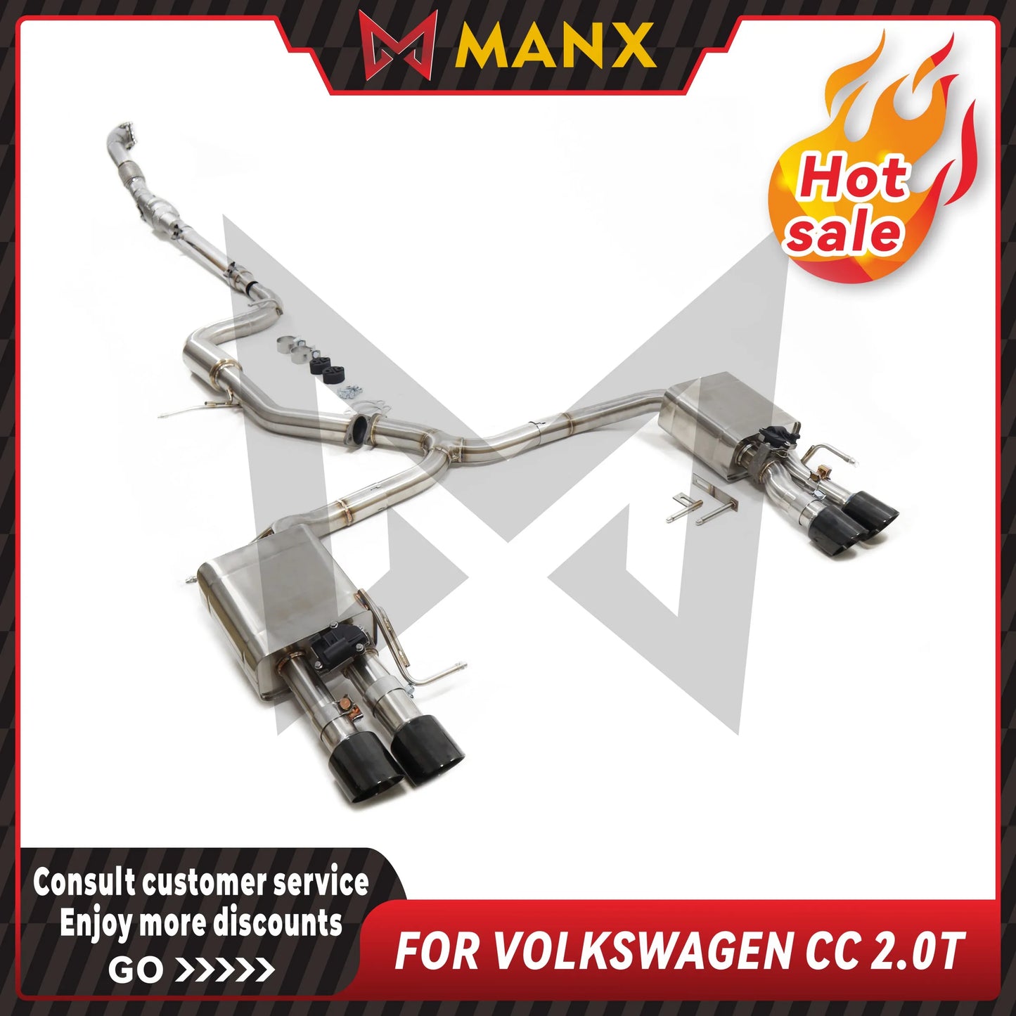 MANX Car Exhaust system for VOLKSWAGEN CC 2.0T Stainless steels Downpipe and Catback exhaust pipe with remote control valve