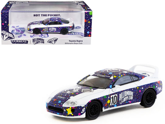 Toyota Supra RHD (Right Hand Drive) #10 "Billionaire Boys Club" Purple and White with Graphics "Hobby64" Series 1/64 Diecast Model Car by Tarmac Works - Use code SHOPAPP15 to get 15 percent off
