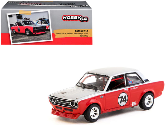 Datsun 510 #74 Daniel Wu "Trans-Am B-Sedan 2.5 Challenge" (2023) Silver and Red "Hobby64" Series 1/64 Diecast Model Car by Tarmac Works