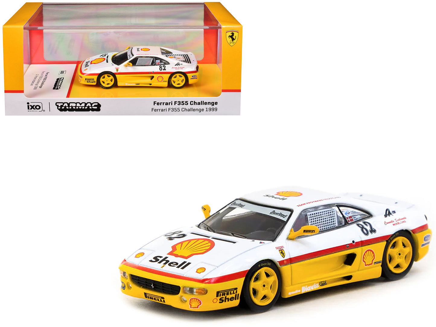 Ferrari F355 Challenge #82 Peter Andersen "Team Kroymans - Shell Oil" "Ferrari F355 Challenge" (1999) "Hobby64" Series 1/64 Diecast Model Car by Tarmac Works - Use code SHOPAPP15 to get 15 percent off