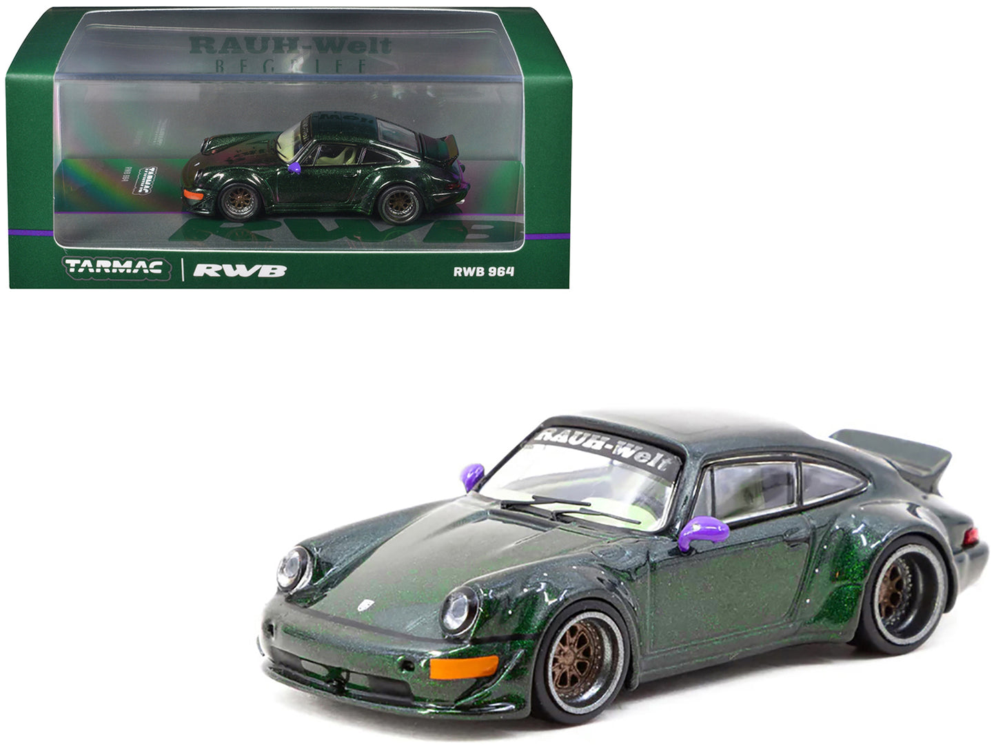 RWB 964 Green Metallic with Light Green Interior "Hobby64" Series 1/64 Diecast Model by Tarmac Works - Use code SHOPAPP15 to get 15 percent off
