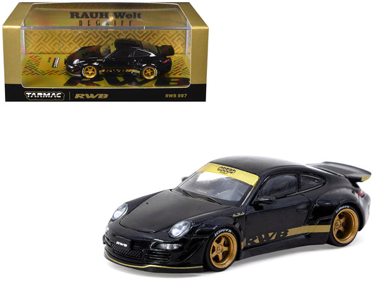 RWB 997 Black with Gold Wheels and Stripes "Hobby64" Series 1/64 Diecast Model Car by Tarmac Works
