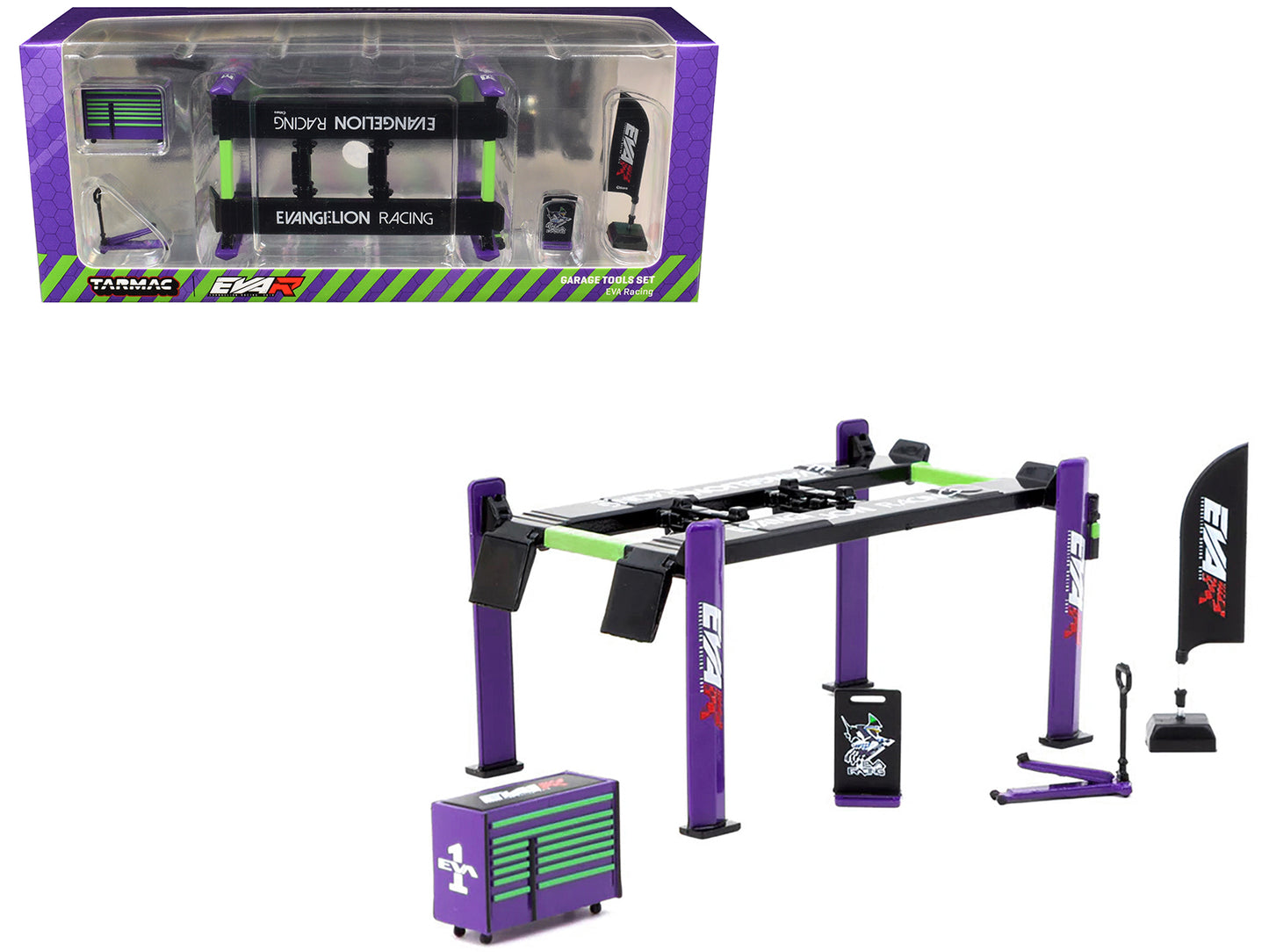 "EVA Racing" Garage Tools Set of 5 pieces with Stickers "Parts64" Series for 1/64 Model Cars by Tarmac Works