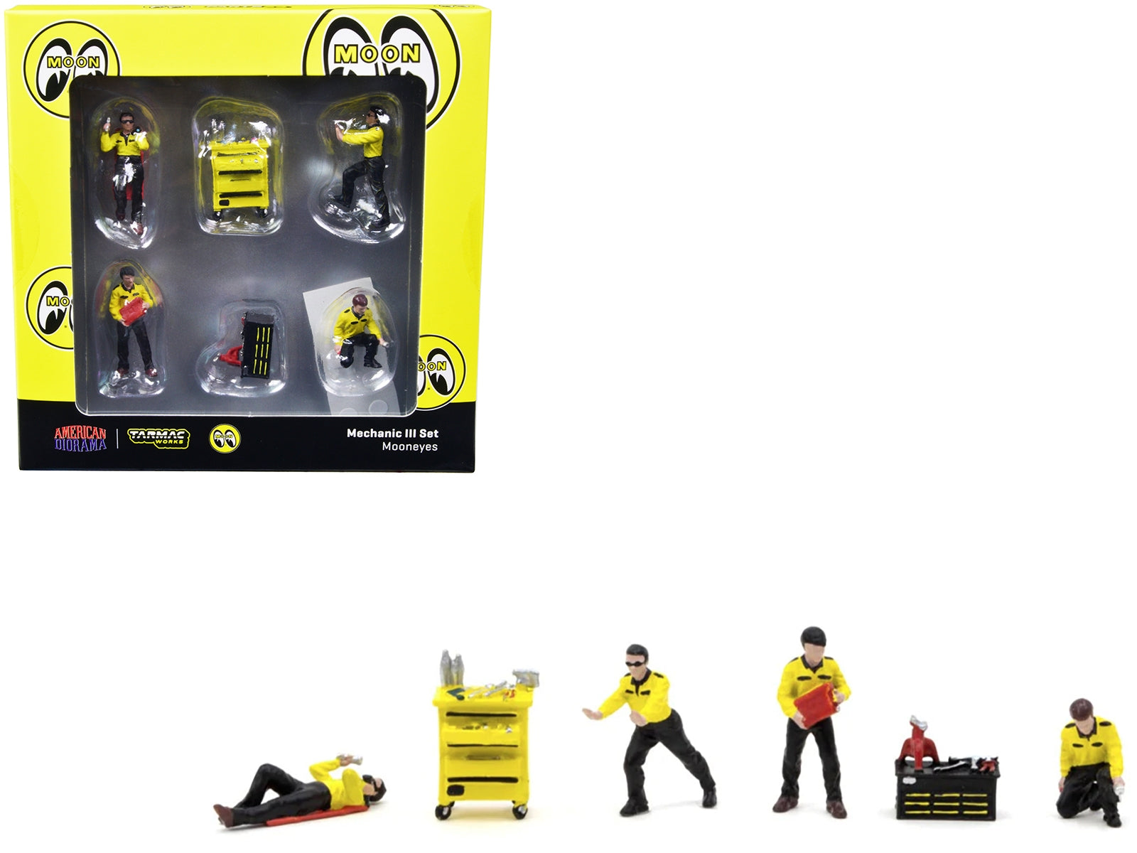 "Mechanic III" 6 Piece Diecast Figure Set (4 Figures and 2 Accessories) "Mooneyes" for 1/64 Scale Models by Tarmac Works & American Diorama - Premium Figures from Tarmac Works - Just $33.99! Shop now at Rapidvehicles