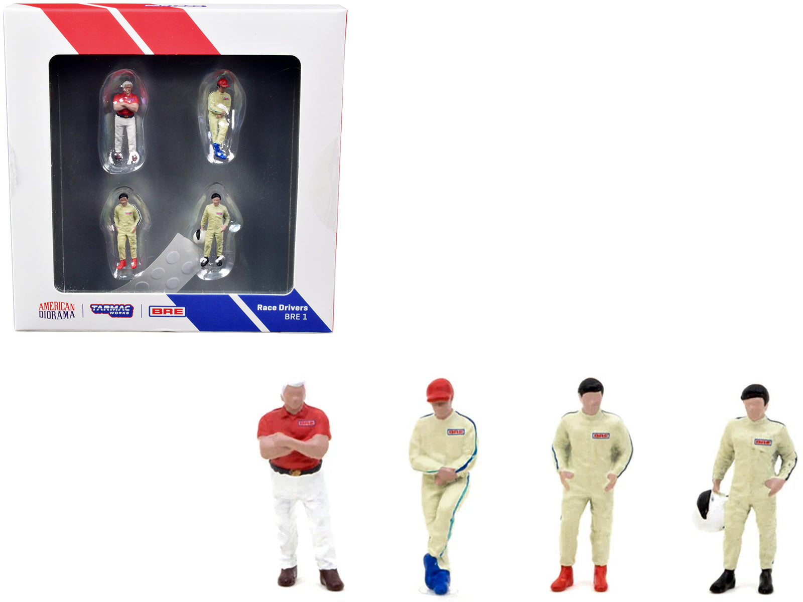 "Race Drivers" 4 Piece Diecast Figure Set "BRE" for 1/64 Scale Models by Tarmac Works & American Diorama free shipping USA