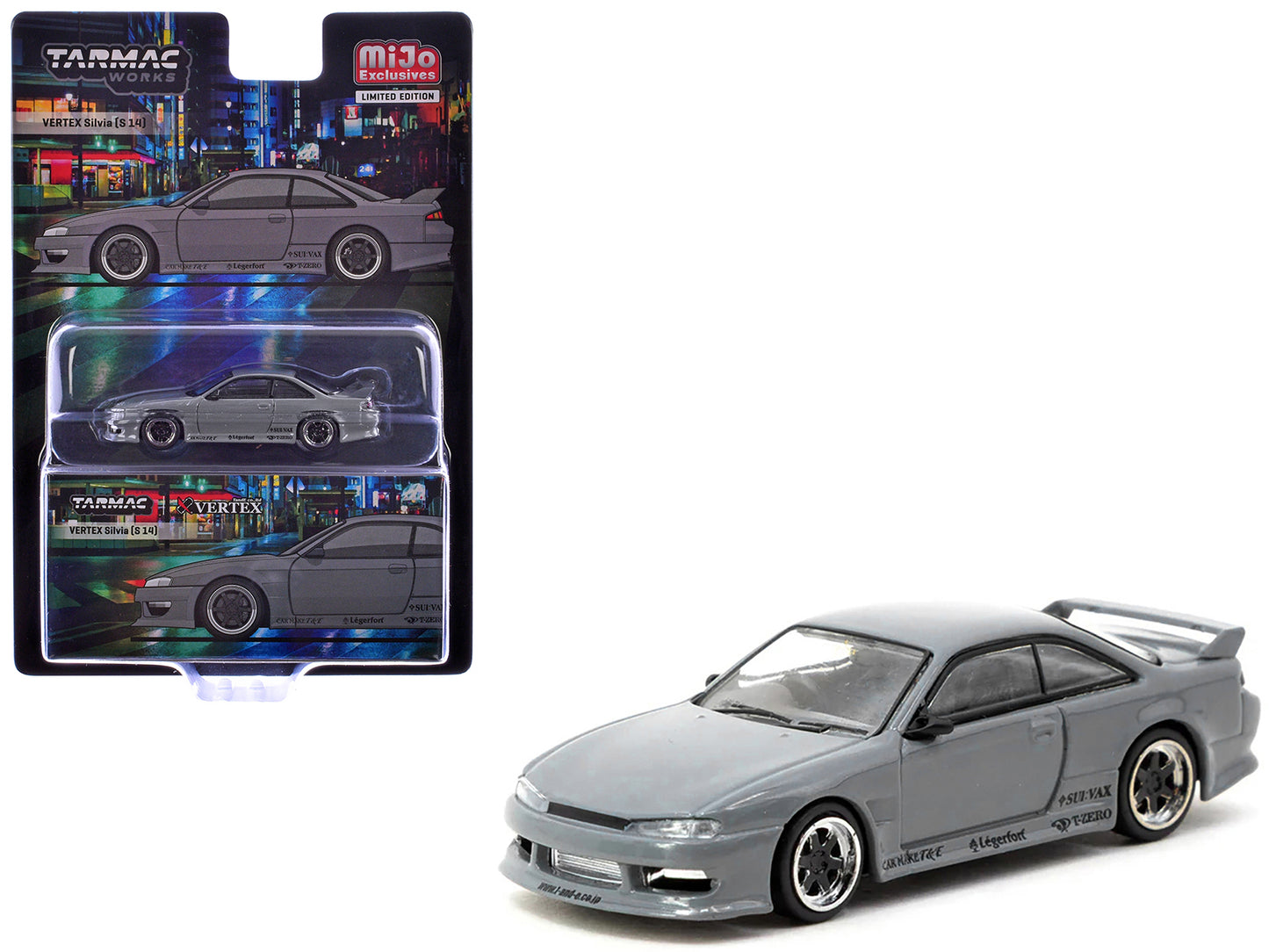 Nissan Silvia (S14) Vertex RHD (Right Hand Drive) Gray "Global64" Series 1/64 Diecast Model by Tarmac Works - Use code SHOPAPP15 to get 15 percent off