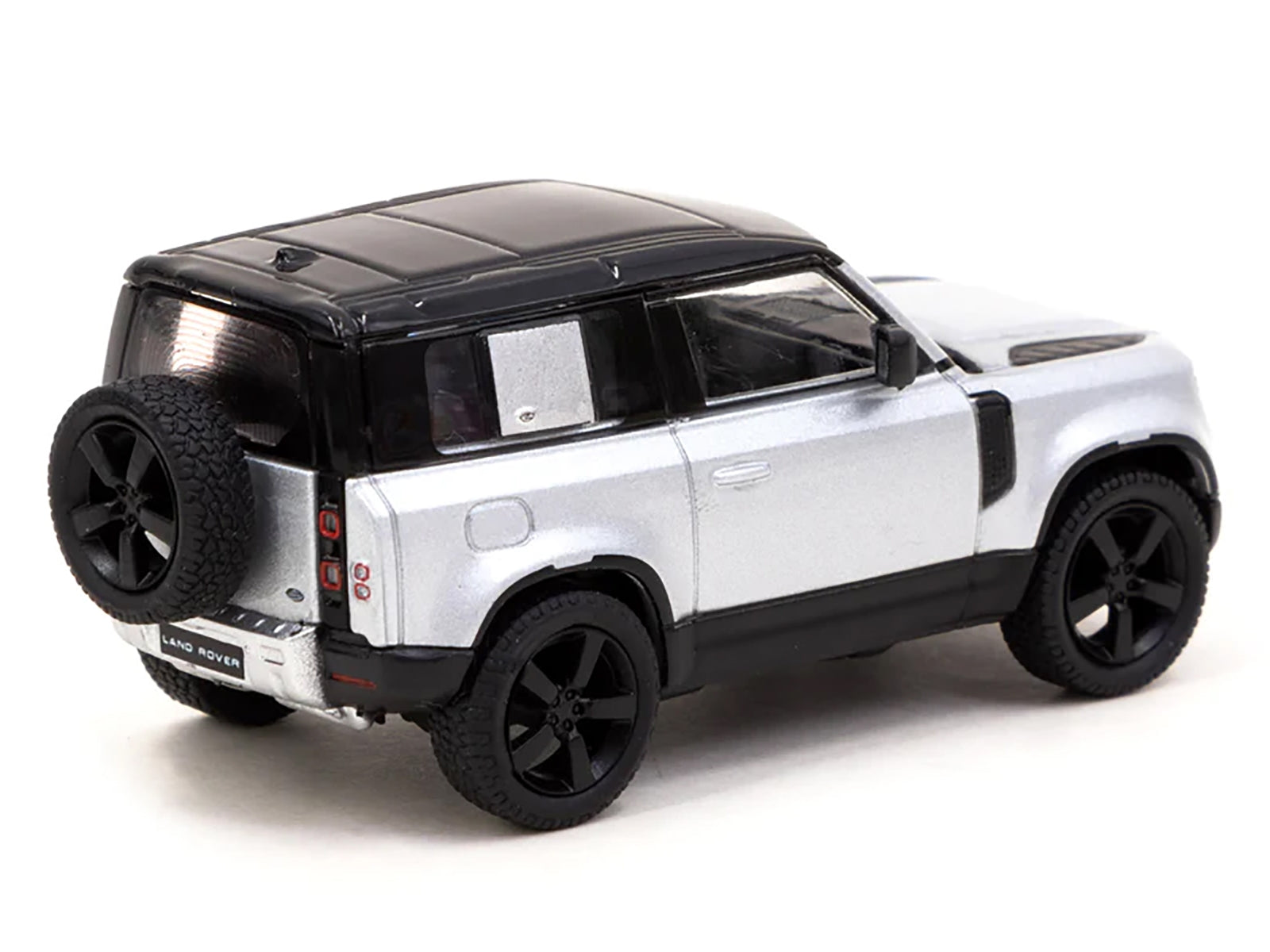 Land Rover Defender 90 Silver Metallic with Black Top "Global64" Series 1/64 Diecast Model Car by Tarmac Works