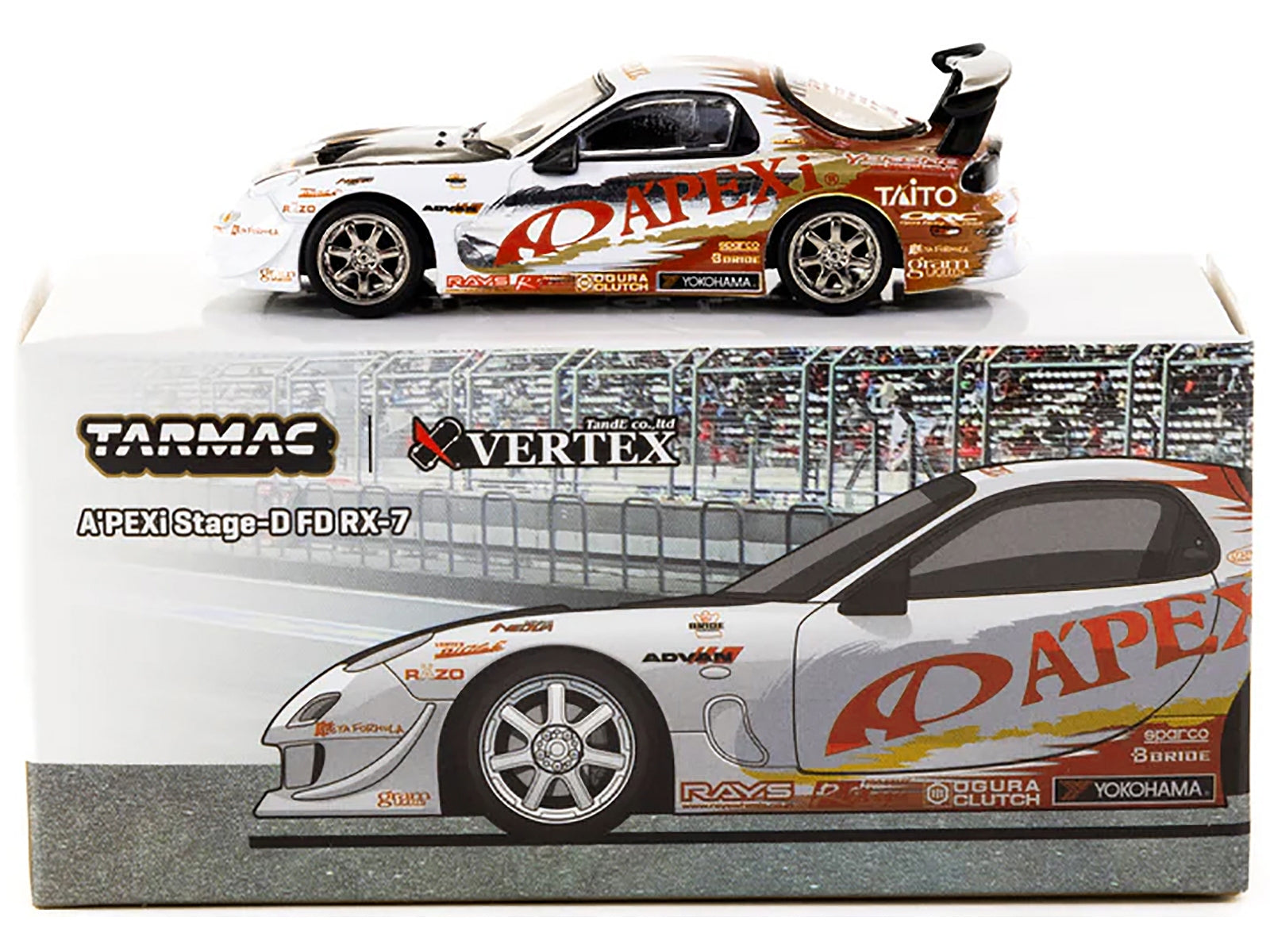 Mazda RX-7 FD Stage-D "A'PEXi" RHD (Right Hand Drive) White with Graphics "Global64" Series 1/64 Diecast Model by Tarmac Works - Premium Mazda Models from Tarmac Works - Just $32.99! Shop now at Rapidvehicles