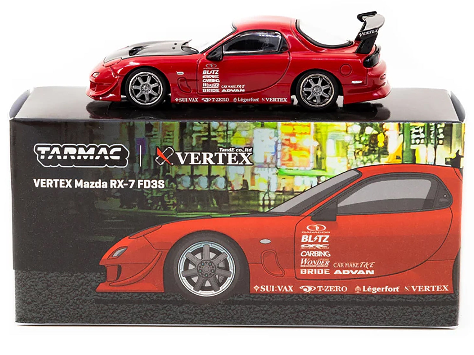 Mazda RX-7 FD3S "VERTEX" RHD (Right Hand Drive) Red with Black Hood "Global64" Series 1/64 Diecast Model Car by Tarmac Works - Premium Mazda Models from Tarmac Works - Just $29.99! Shop now at Rapidvehicles