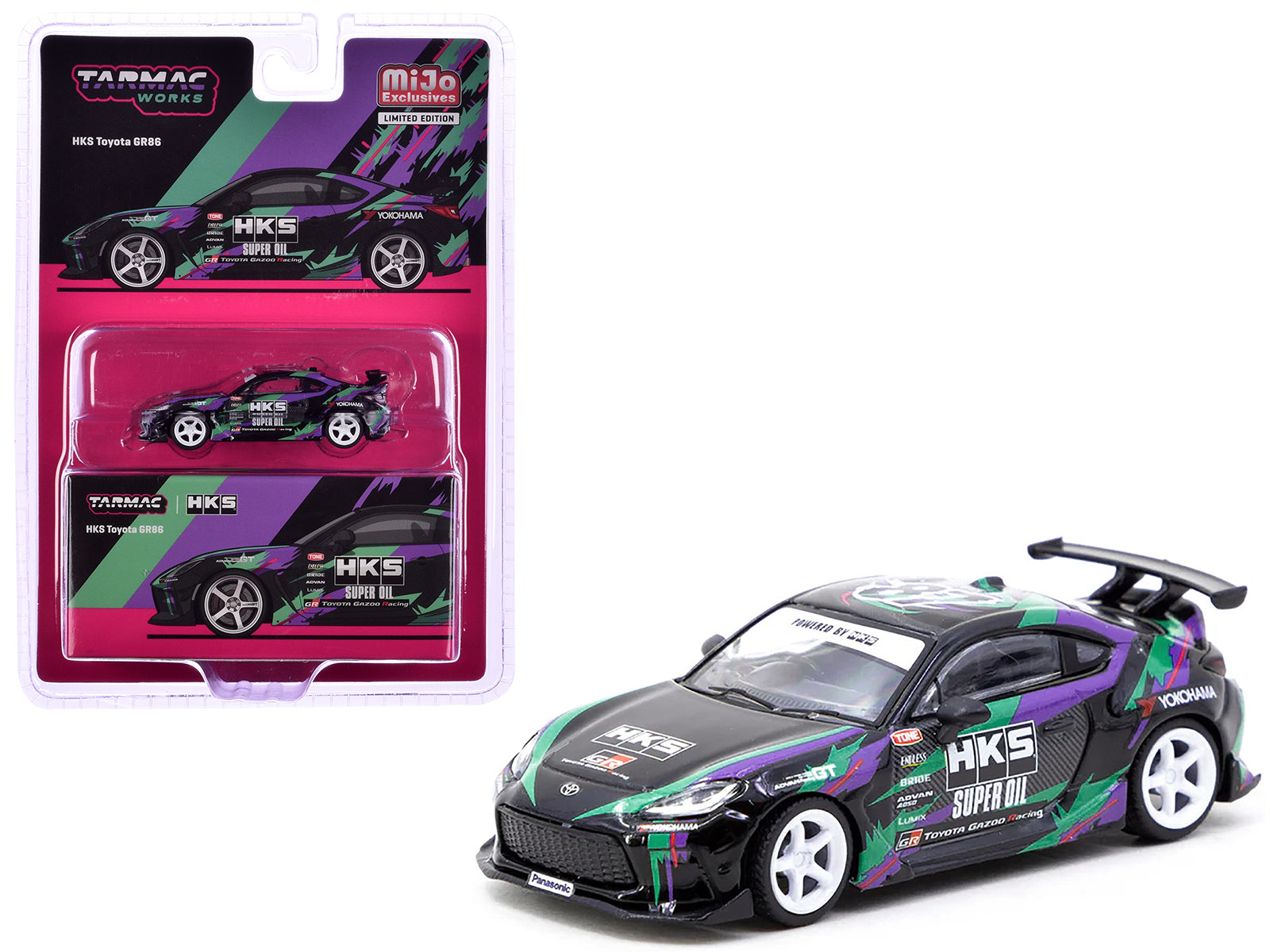Toyota GR86 RHD (Right Hand Drive) "HKS" Black with Graphics "Global64" Series 1/64 Diecast Model by Tarmac Works free shipping USA