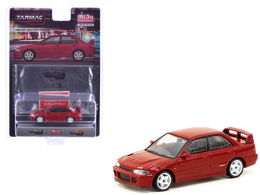 Mitsubishi Lancer GSR Evolution II RHD (Right Hand Drive) Red with Tarmac Cards "Global64" Series 1/64 Diecast Model by Tarmac Works