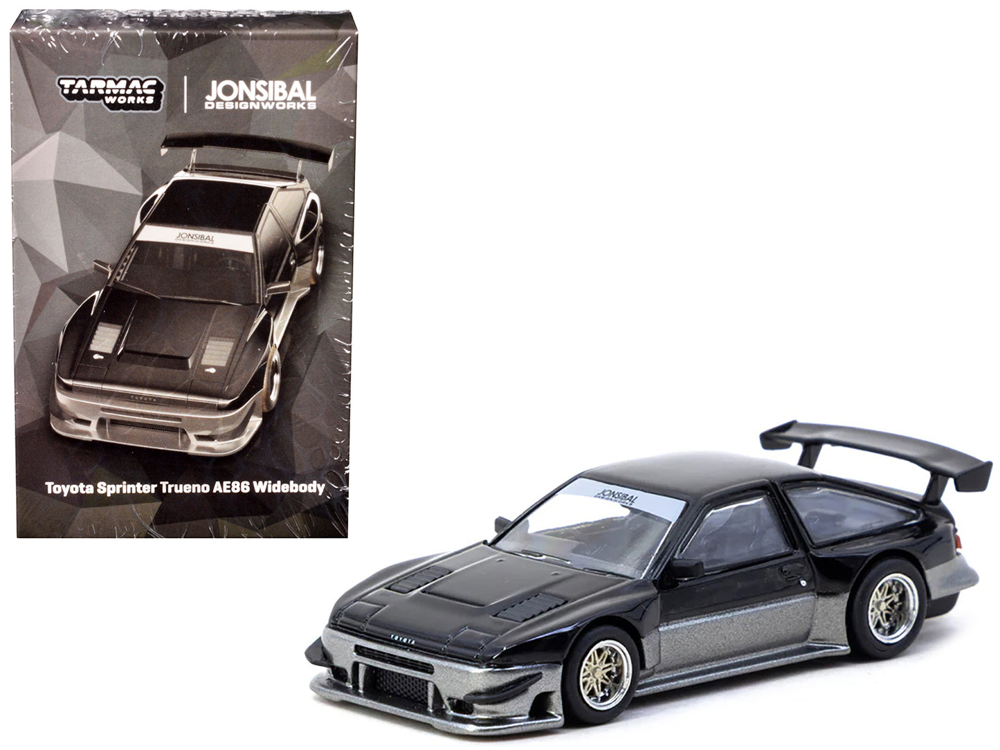 Toyota Sprinter Trueno AE86 Widebody RHD (Right Hand Drive) "Jonsibal Designworks" Black and Gray Metallic "Global64" Series 1/64 Diecast Model by Tarmac Works - Use code SHOPAPP15 to get 15 percent off