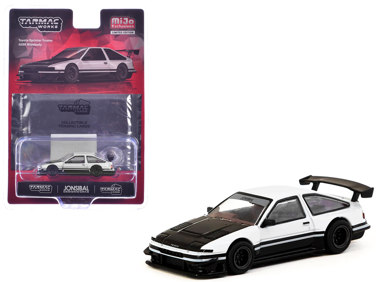 Toyota Sprinter Trueno AE86 Widebody RHD (Right Hand Drive) White and Black with Tarmac Cards "Global64" Series 1/64 Diecast Model by Tarmac Works free shipping USA