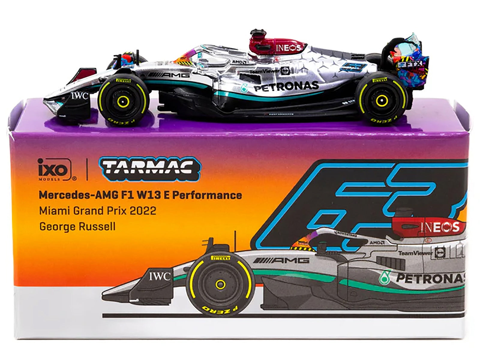 Mercedes-AMG F1 W13 E Performance #63 George Russell Formula One F1 "Miami GP" (2022) "Global64" Series 1/64 Diecast Model Car by Tarmac Works - Premium Mercedes Models from Tarmac Works - Just $33.33! Shop now at Rapidvehicles