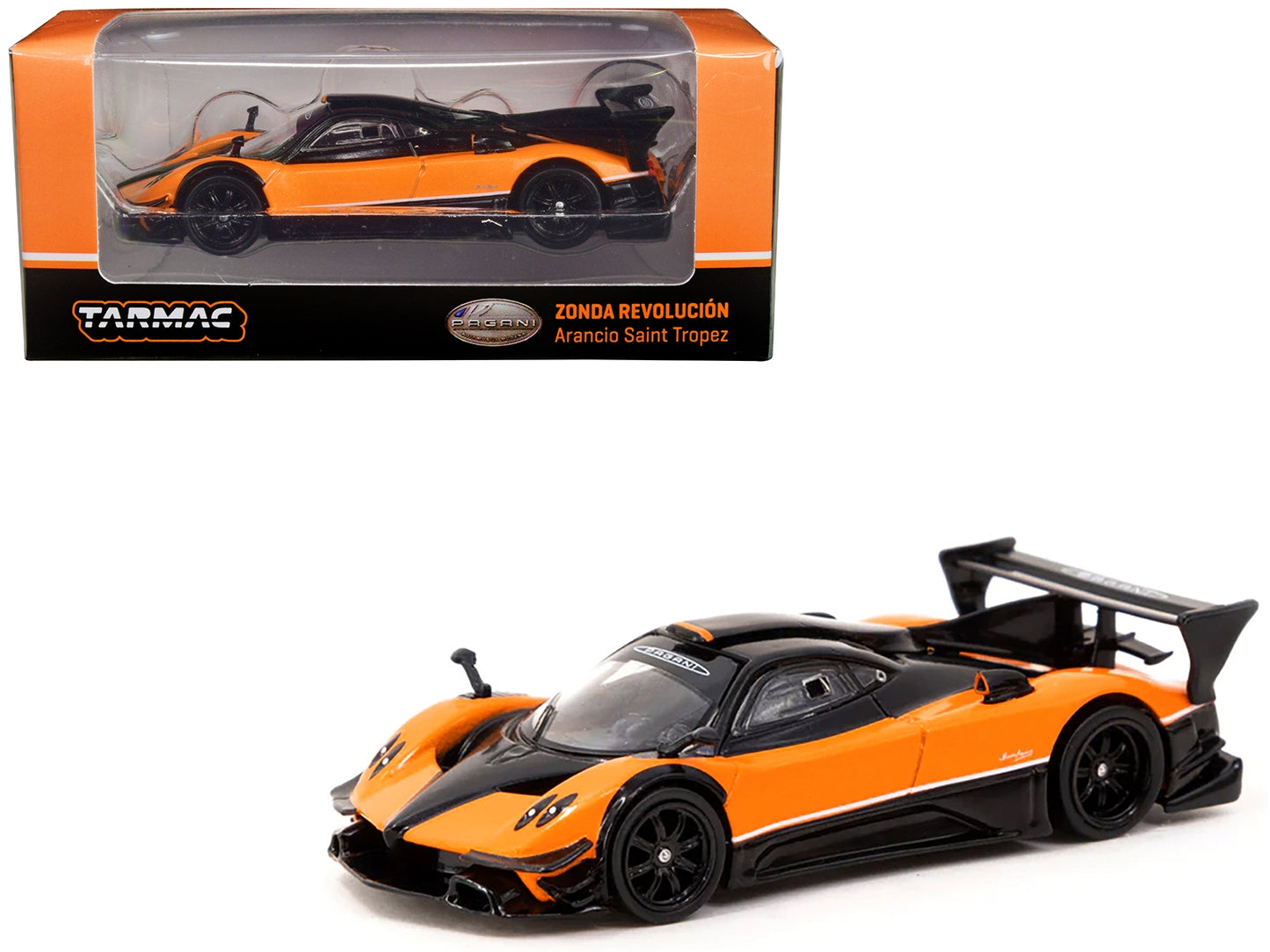 Pagani Zonda Revolucion Arancio Saint Tropez Orange and Black - Premium Pagani Models from Tarmac Works - Just $40.99! Shop now at Rapidvehicles