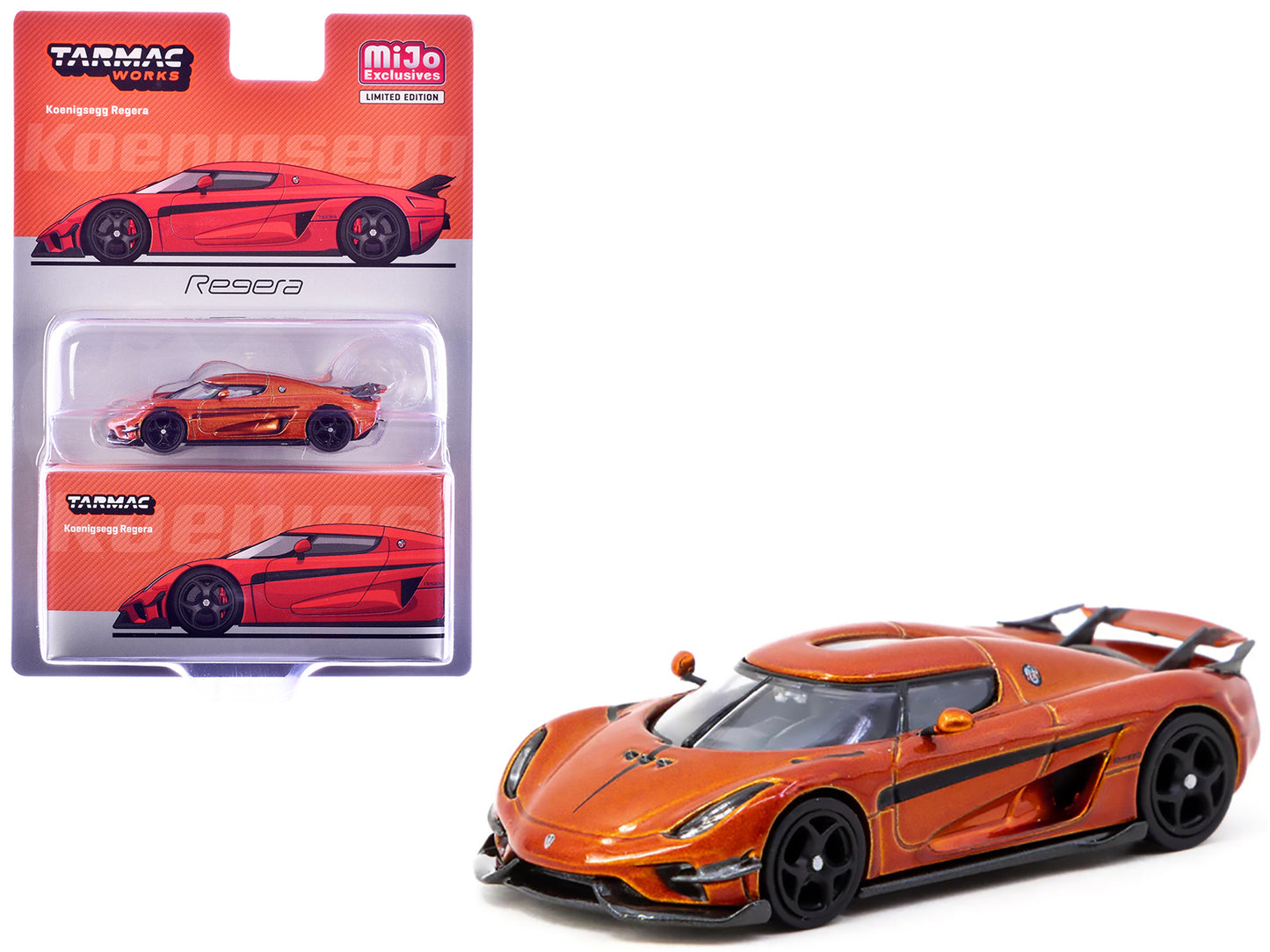 Koenigsegg Regera Orange Metallic with Black Stripes "Global64" Series 1/64 Diecast Model Car by Tarmac Works - Use code SHOPAPP15 to get 15 percent off