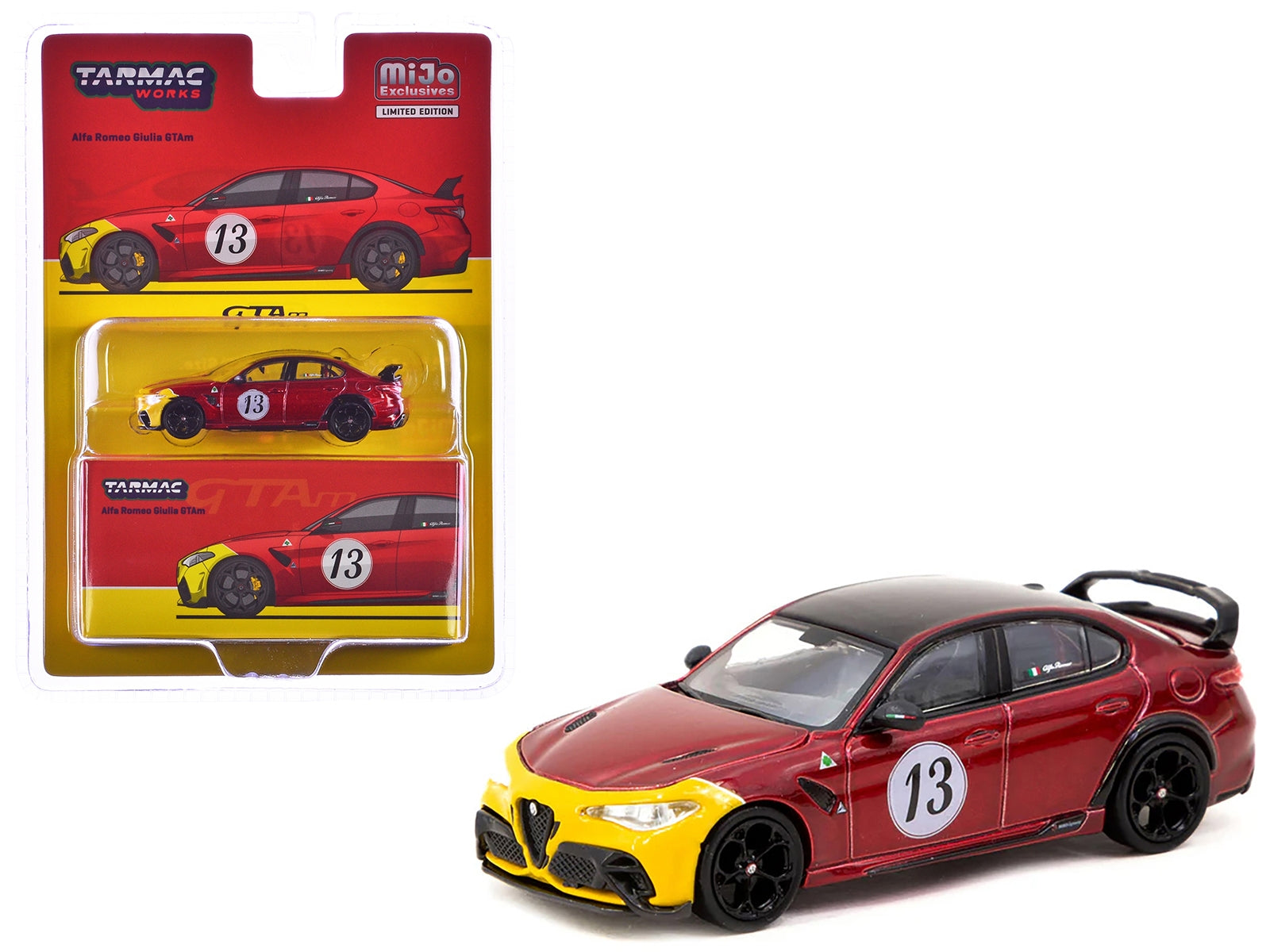 Alfa Romeo Giulia GTAm #13 Red Metallic and Yellow with Black Top "Global64" Series 1/64 Diecast Model by Tarmac Works - Premium Alfa Romeo Models from Tarmac Works - Just $29.53! Shop now at Rapidvehicles