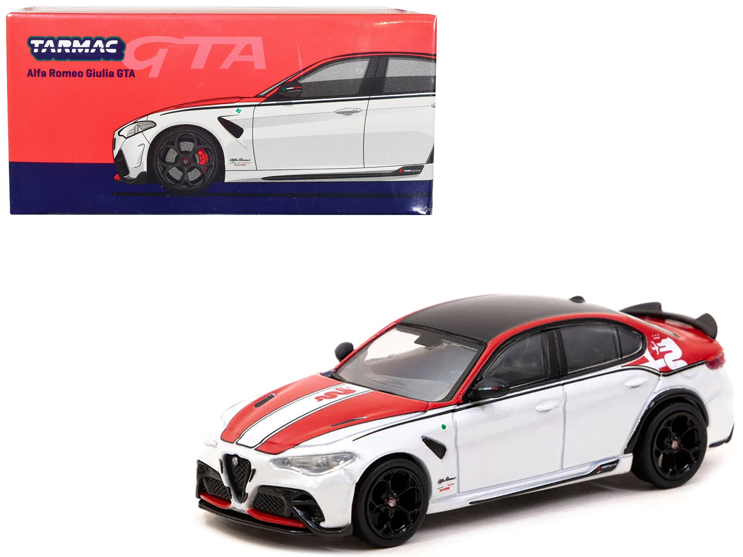 Alfa Romeo Giulia GTA White and Red with Black Top "Global64" - Premium Alfa Romeo Models from Tarmac Works - Just $32.39! Shop now at Rapidvehicles