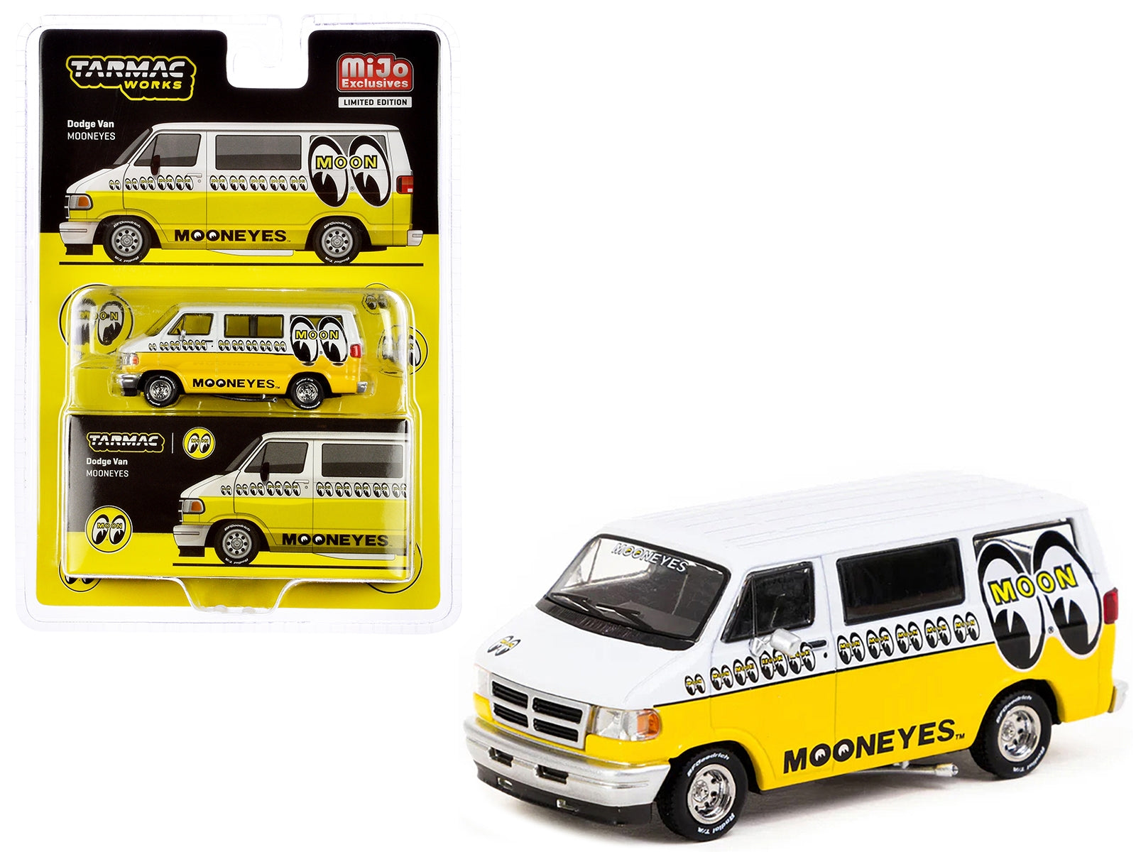 Dodge Van White and Yellow with Graphics "Mooneyes" "Global64" Series 1/64 Diecast Model by Tarmac Works - Premium Dodge Models from Tarmac Works - Just $33.99! Shop now at Rapidvehicles