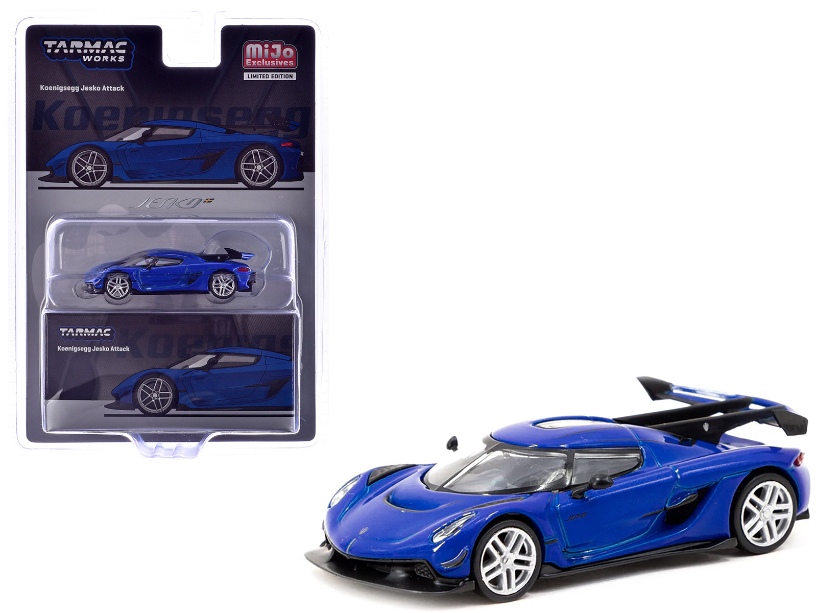 Koenigsegg Jesko Attack Blue Metallic "Global64" Series 1/64 Diecast Model by Tarmac Works free shipping USA