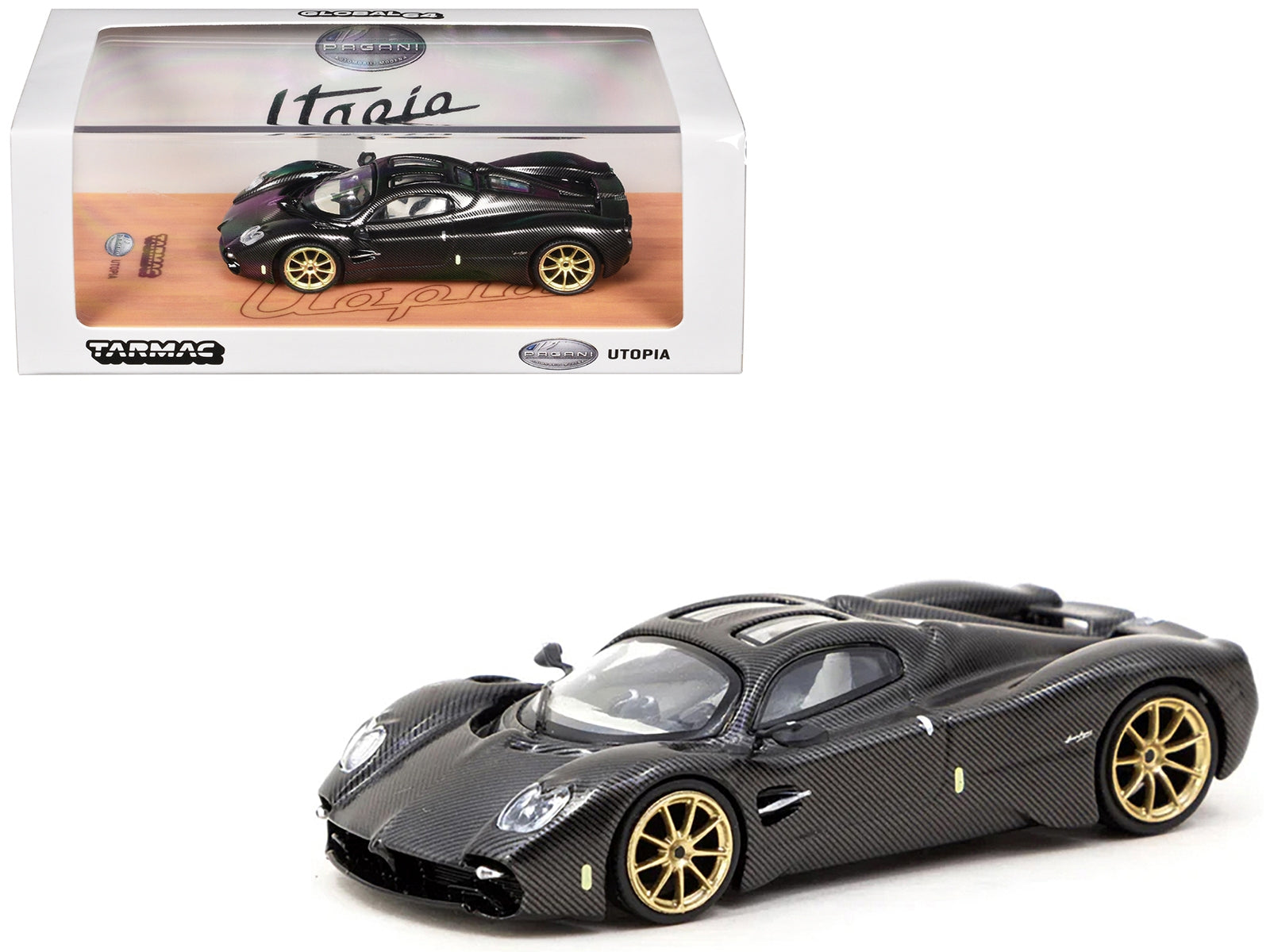 Pagani Utopia Black Carbon Fiber with Gold Wheels "Global64" Series 1/64 Diecast Model by Tarmac Works - Premium Pagani Models from Tarmac Works - Just $36.99! Shop now at Rapidvehicles