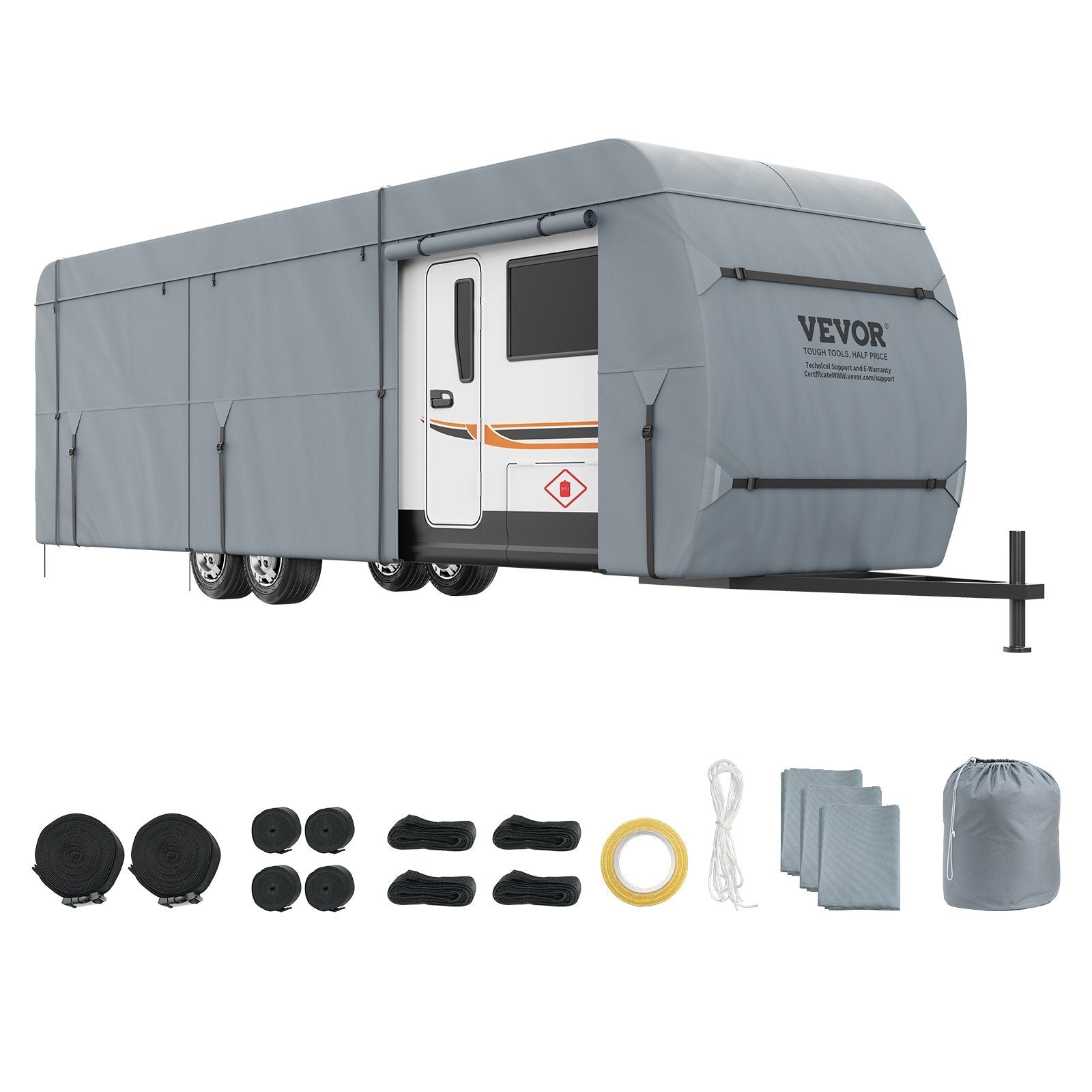 VEVOR Travel Trailer Cover, 28-30' RV Cover, 4-Layer Non-Woven Fabric Camper Cover, Waterproof, Windproof And Wear-Resistant Class A RV Cover, Rip-Stop Camper Cover with Storage Bag and Patches - Premium RV Cover from VEVOR - Just $187.19! Shop now at Rapidvehicles