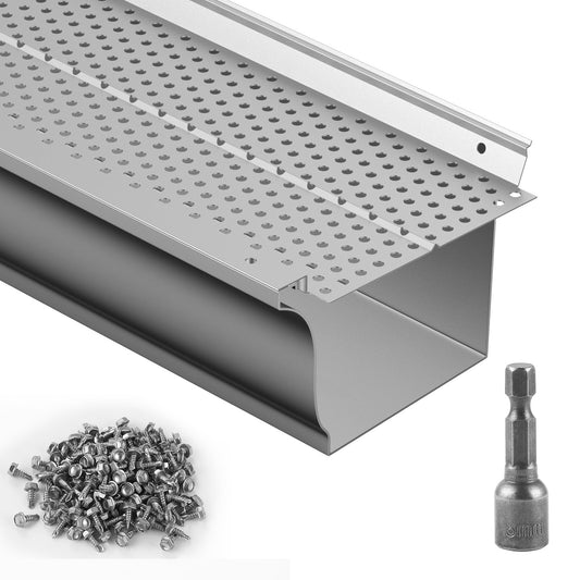 VEVOR Gutter Guard, 5 inch Width, Aluminum Leaf Filter DIY Gutter Cover, 26 PCS 104 ft Total Length, 0.157'' Hole Diameter & 0.02'' Thick Raptor Gutter Guards Fits Any Roof or Gutter Type - Premium Gutters & Accessories from VEVOR - Just $125.48! Shop now at Rapidvehicles